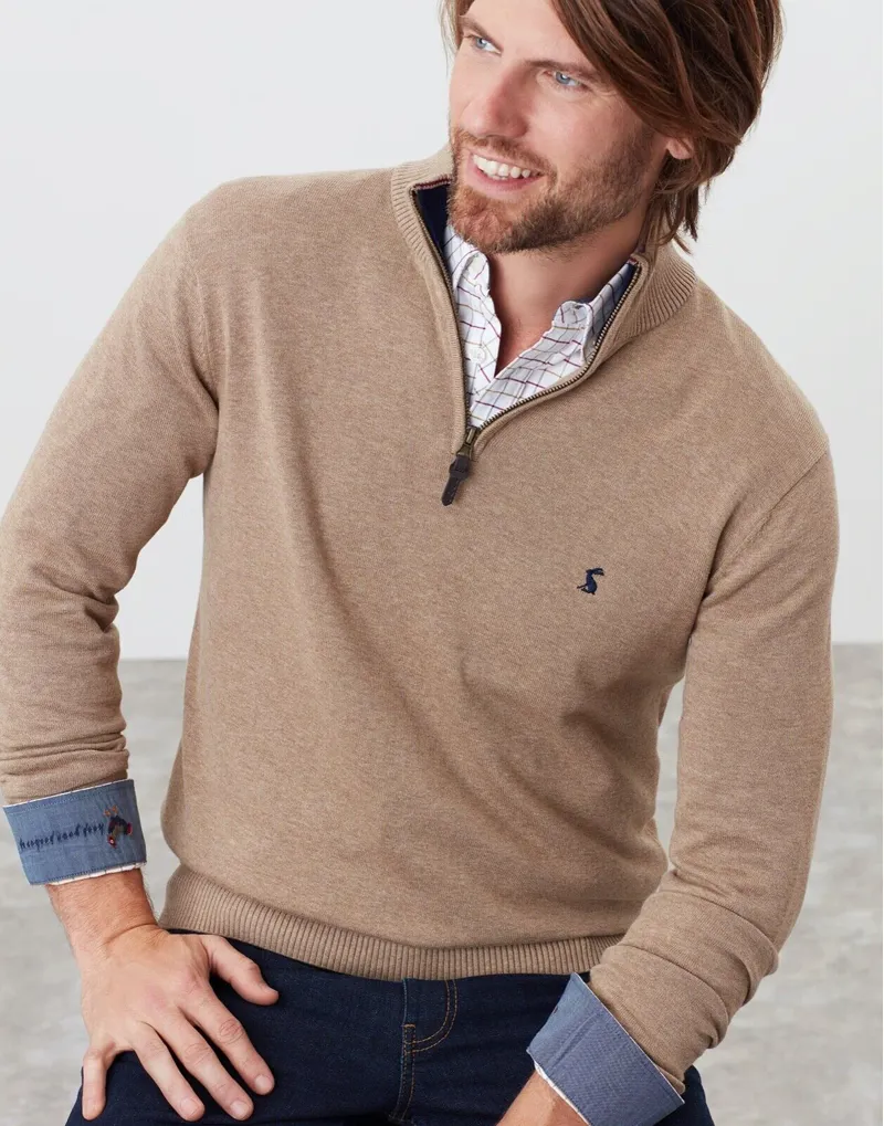 Joules Hillside Zip Neck Camel Marl Jumper-2